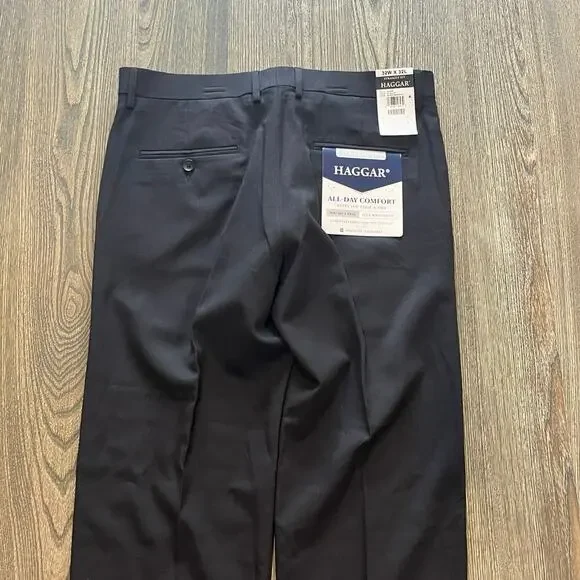 NWT Haggar Mens Dress Pants Straight Fit All Day Comfort Stretch Black Sz 32x32 - Picture 12 of 14